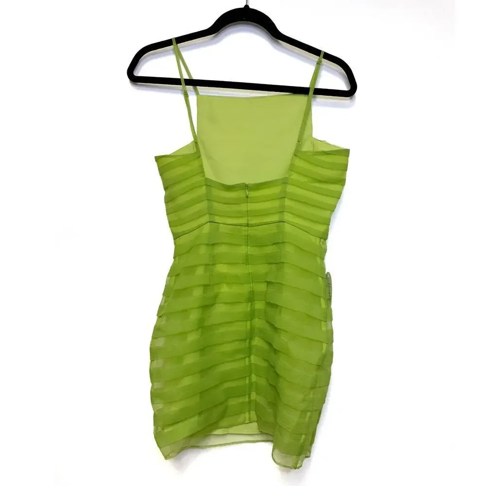 NWT $345 STAUD Jacob Mesh Striped Square Neck Mini Dress - Picture 5 of 10